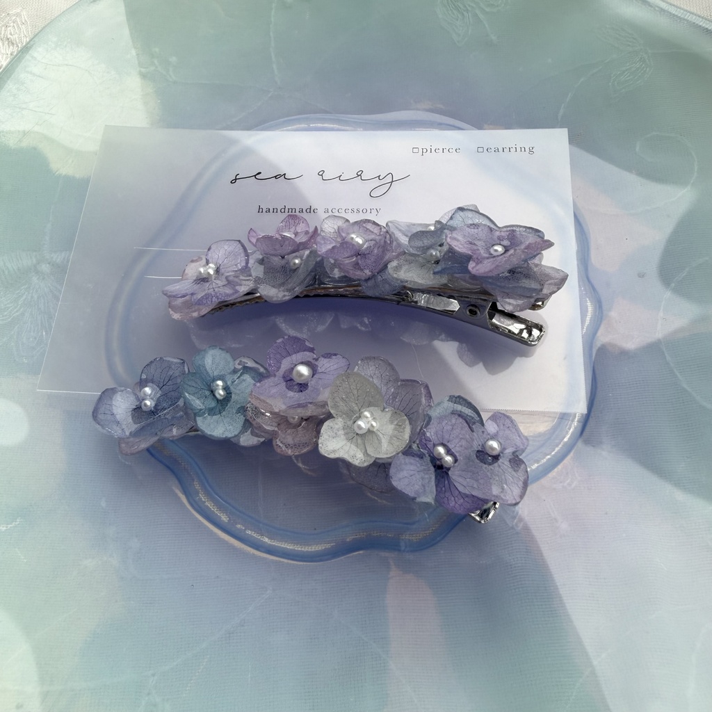 no.391 限定セット マーメイドの紫陽花ヘアクリップ 本物のお花 アジサイ ヘアクリップ 髪飾り 浴衣 着物