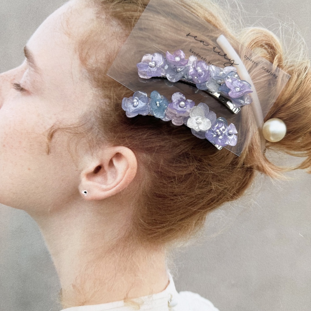 no.391  限定セット  マーメイドの紫陽花ヘアクリップ  本物のお花  アジサイ  ヘアクリップ  髪飾り  浴衣  着物
