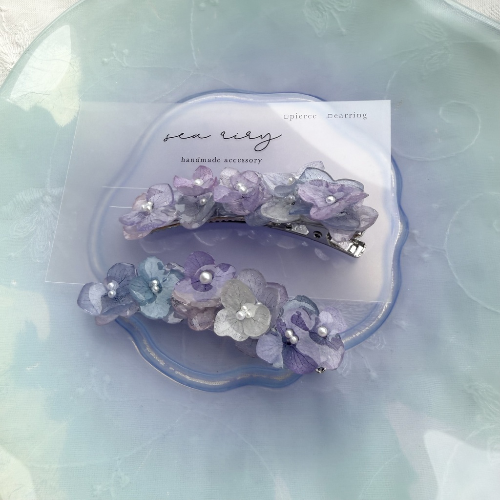 no.391 限定セット マーメイドの紫陽花ヘアクリップ 本物のお花 アジサイ ヘアクリップ 髪飾り 浴衣 着物
