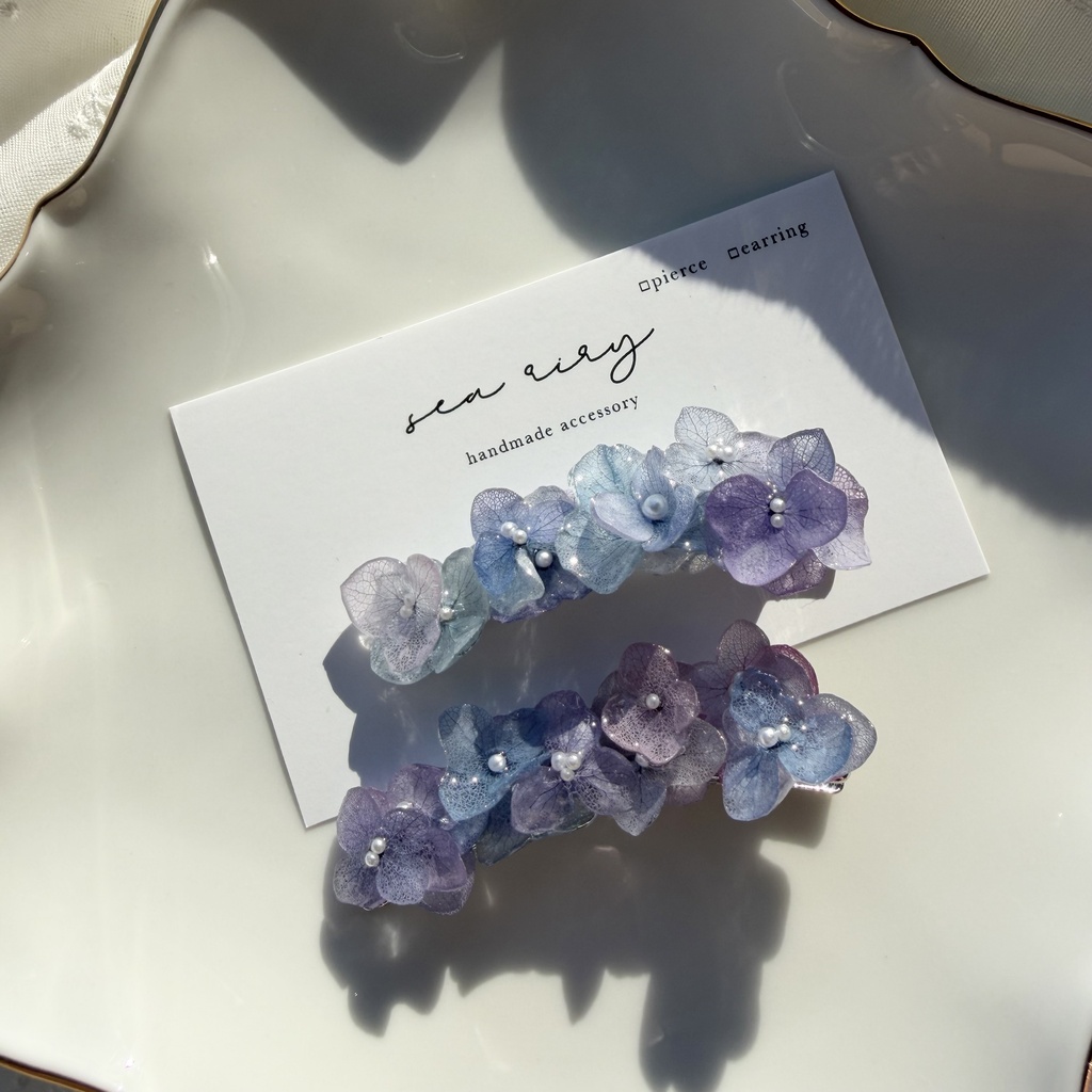 no.392 限定セット マーメイドの紫陽花ヘアクリップ 本物のお花 アジサイ ヘアクリップ 髪飾り 浴衣 着物