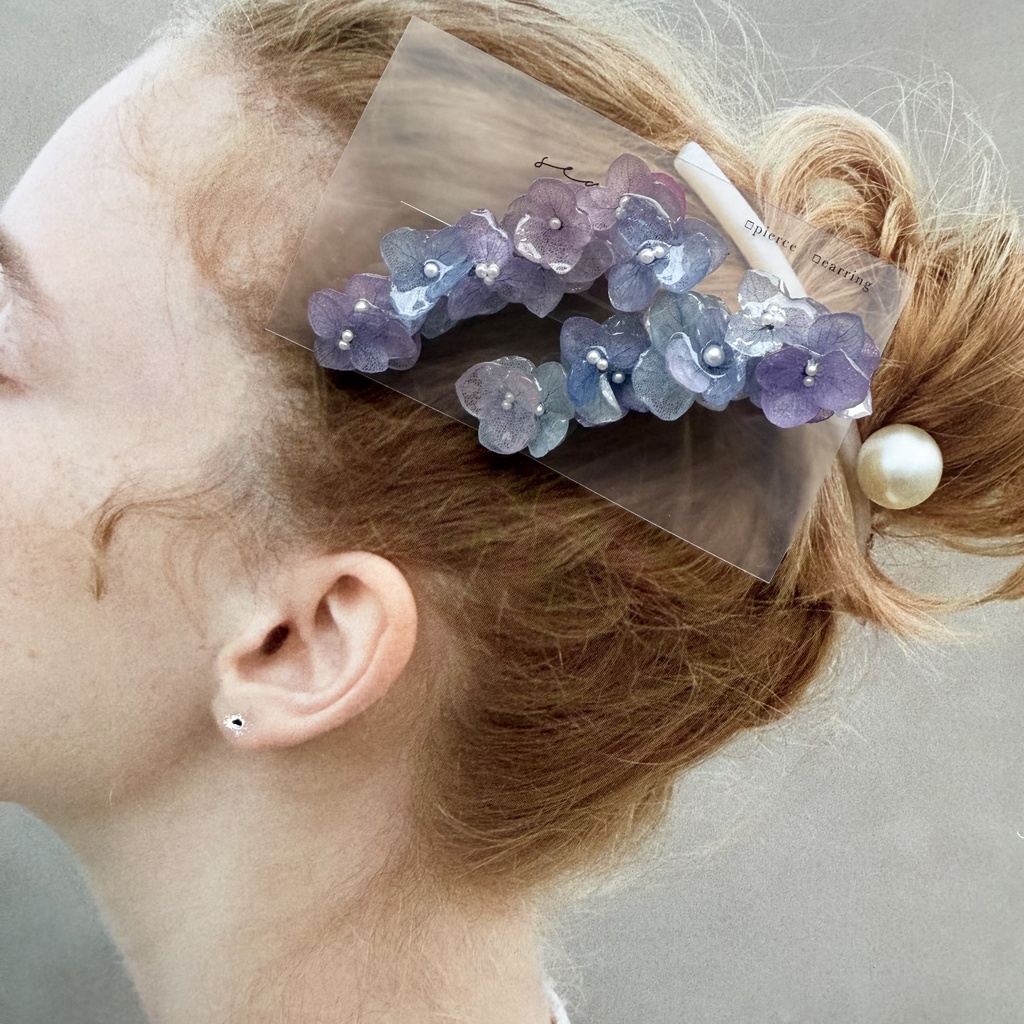 no.392 限定セット マーメイドの紫陽花ヘアクリップ 本物のお花 アジサイ ヘアクリップ 髪飾り 浴衣 着物