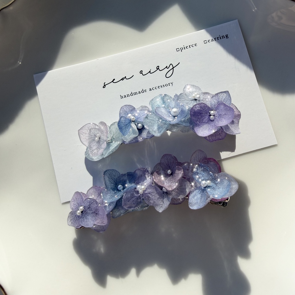 no.392 限定セット マーメイドの紫陽花ヘアクリップ 本物のお花 アジサイ ヘアクリップ 髪飾り 浴衣 着物
