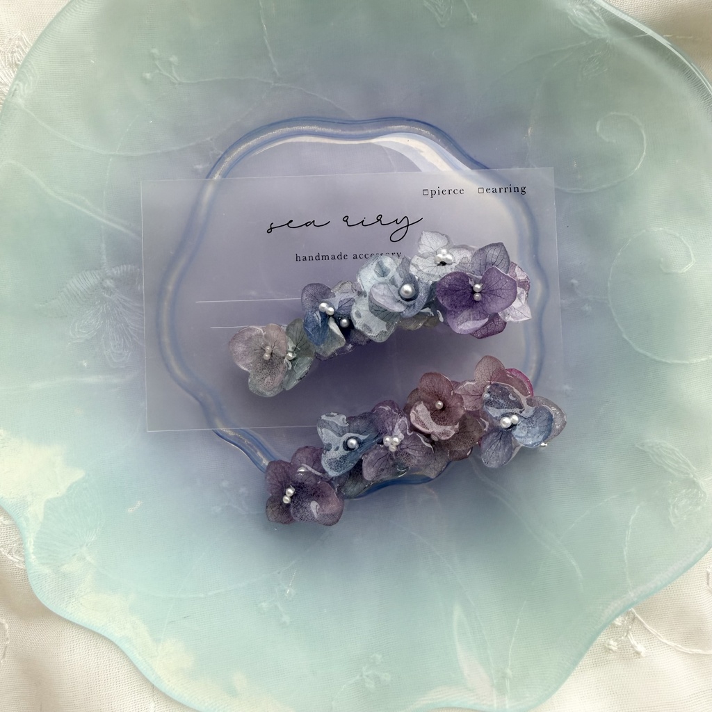 no.392 限定セット マーメイドの紫陽花ヘアクリップ 本物のお花 アジサイ ヘアクリップ 髪飾り 浴衣 着物