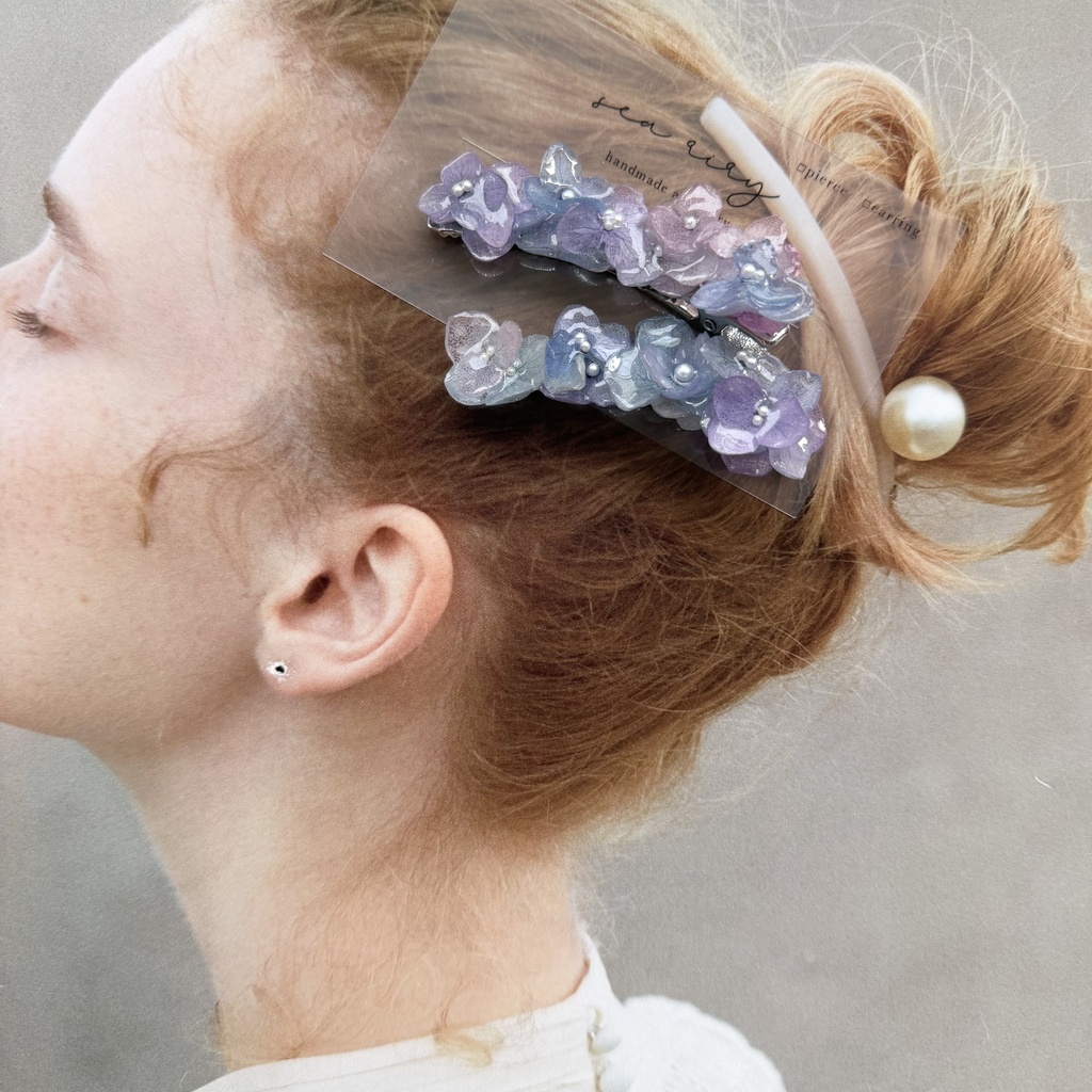 no.392  限定セット  マーメイドの紫陽花ヘアクリップ  本物のお花  アジサイ  ヘアクリップ  髪飾り  浴衣  着物