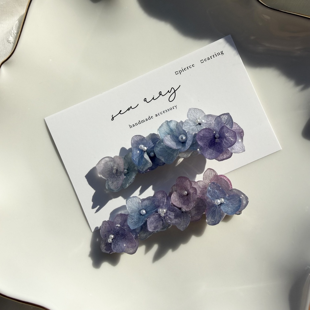 no.392 限定セット マーメイドの紫陽花ヘアクリップ 本物のお花 アジサイ ヘアクリップ 髪飾り 浴衣 着物