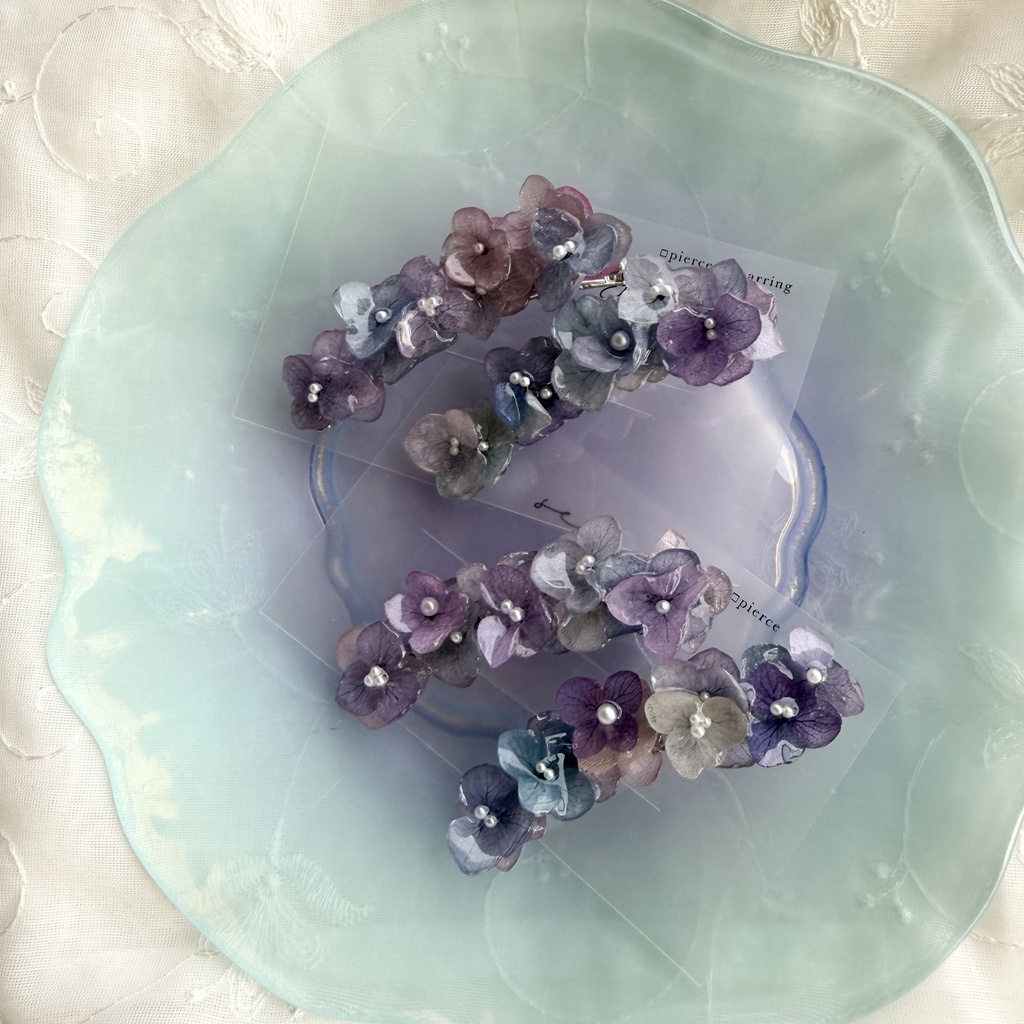 no.392 限定セット マーメイドの紫陽花ヘアクリップ 本物のお花 アジサイ ヘアクリップ 髪飾り 浴衣 着物