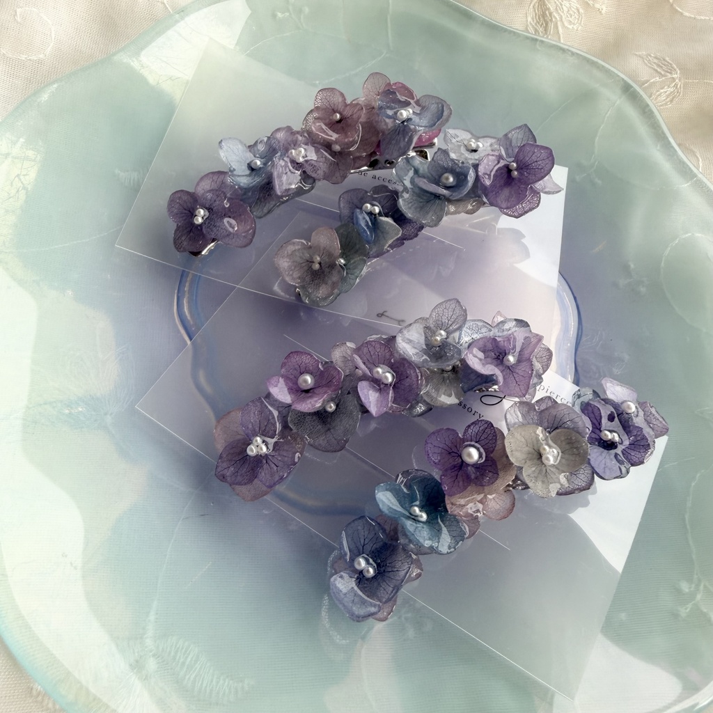 no.392 限定セット マーメイドの紫陽花ヘアクリップ 本物のお花 アジサイ ヘアクリップ 髪飾り 浴衣 着物