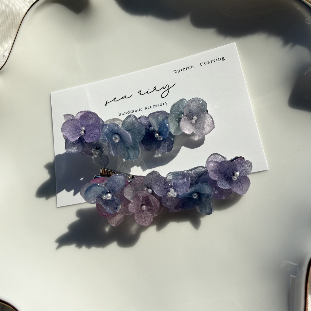 no.392 限定セット マーメイドの紫陽花ヘアクリップ 本物のお花 アジサイ ヘアクリップ 髪飾り 浴衣 着物