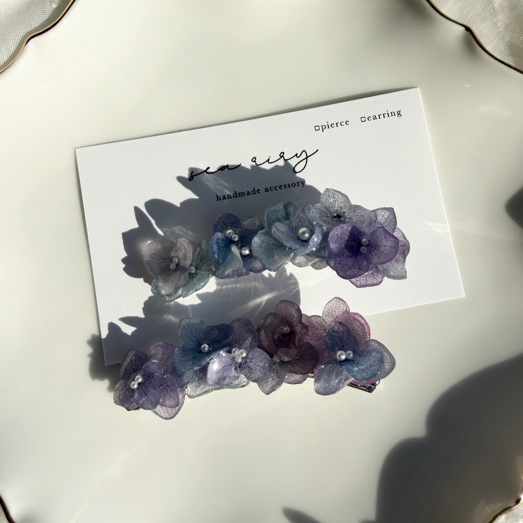 no.392 限定セット マーメイドの紫陽花ヘアクリップ 本物のお花 アジサイ ヘアクリップ 髪飾り 浴衣 着物
