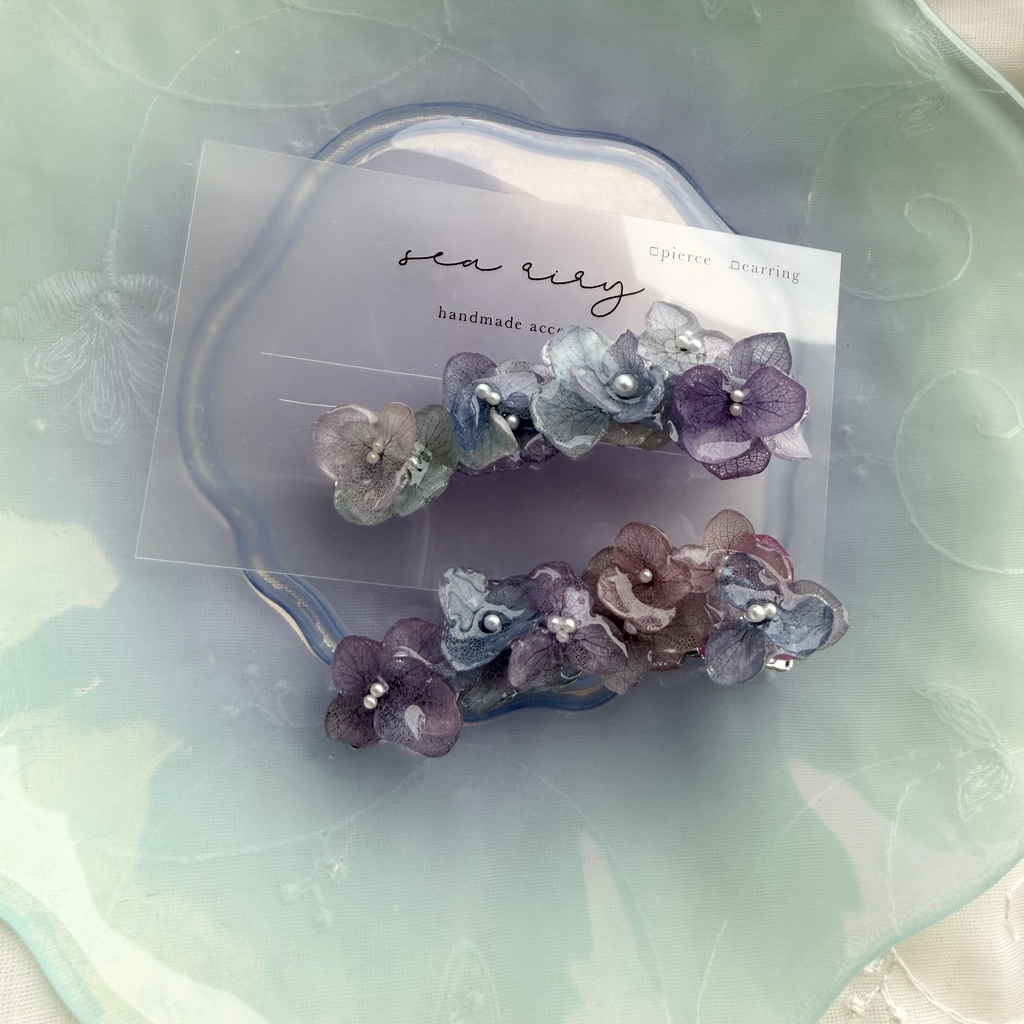 no.392 限定セット マーメイドの紫陽花ヘアクリップ 本物のお花 アジサイ ヘアクリップ 髪飾り 浴衣 着物