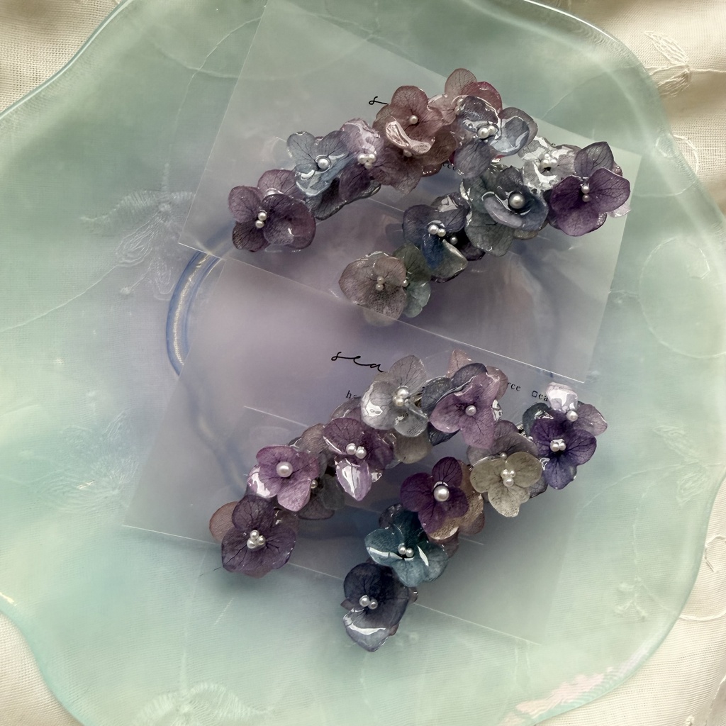 no.392 限定セット マーメイドの紫陽花ヘアクリップ 本物のお花 アジサイ ヘアクリップ 髪飾り 浴衣 着物