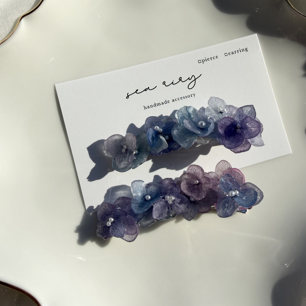 no.392 限定セット マーメイドの紫陽花ヘアクリップ 本物のお花 アジサイ ヘアクリップ 髪飾り 浴衣 着物