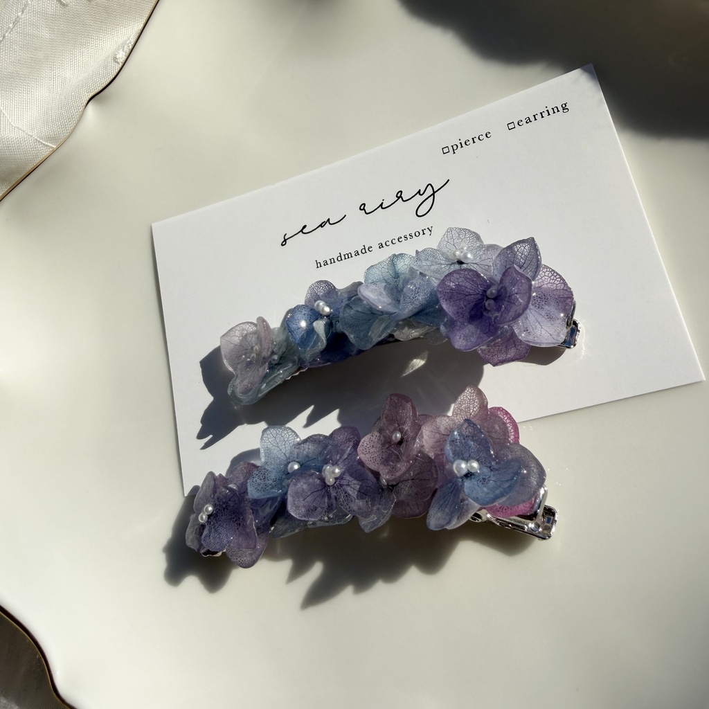 no.392 限定セット マーメイドの紫陽花ヘアクリップ 本物のお花 アジサイ ヘアクリップ 髪飾り 浴衣 着物