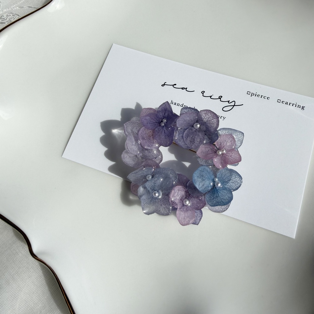 no.393 再販 マーメイドカラーの紫陽花ブローチ 本物のお花 紫陽花 帯留金具付き 帯留 着物 ブローチ