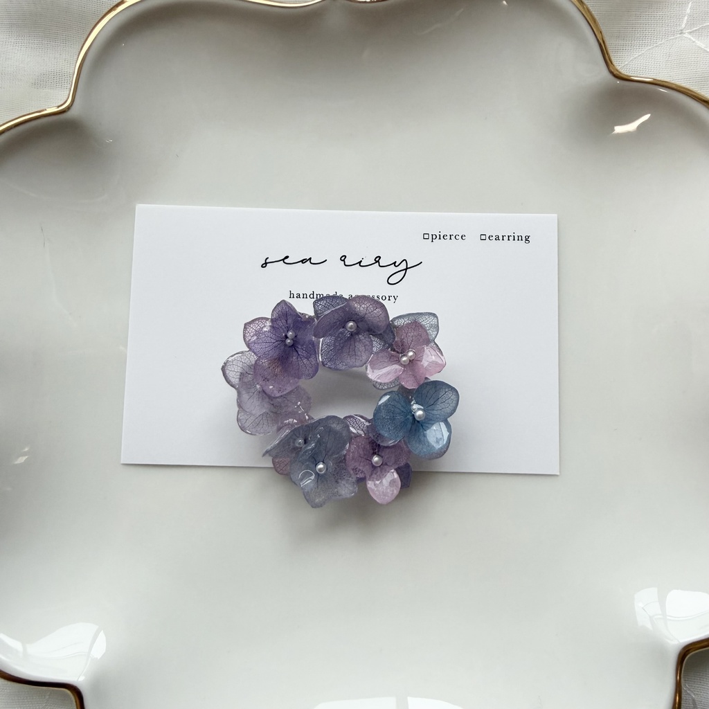 no.393 再販 マーメイドカラーの紫陽花ブローチ 本物のお花 紫陽花 帯留金具付き 帯留 着物 ブローチ