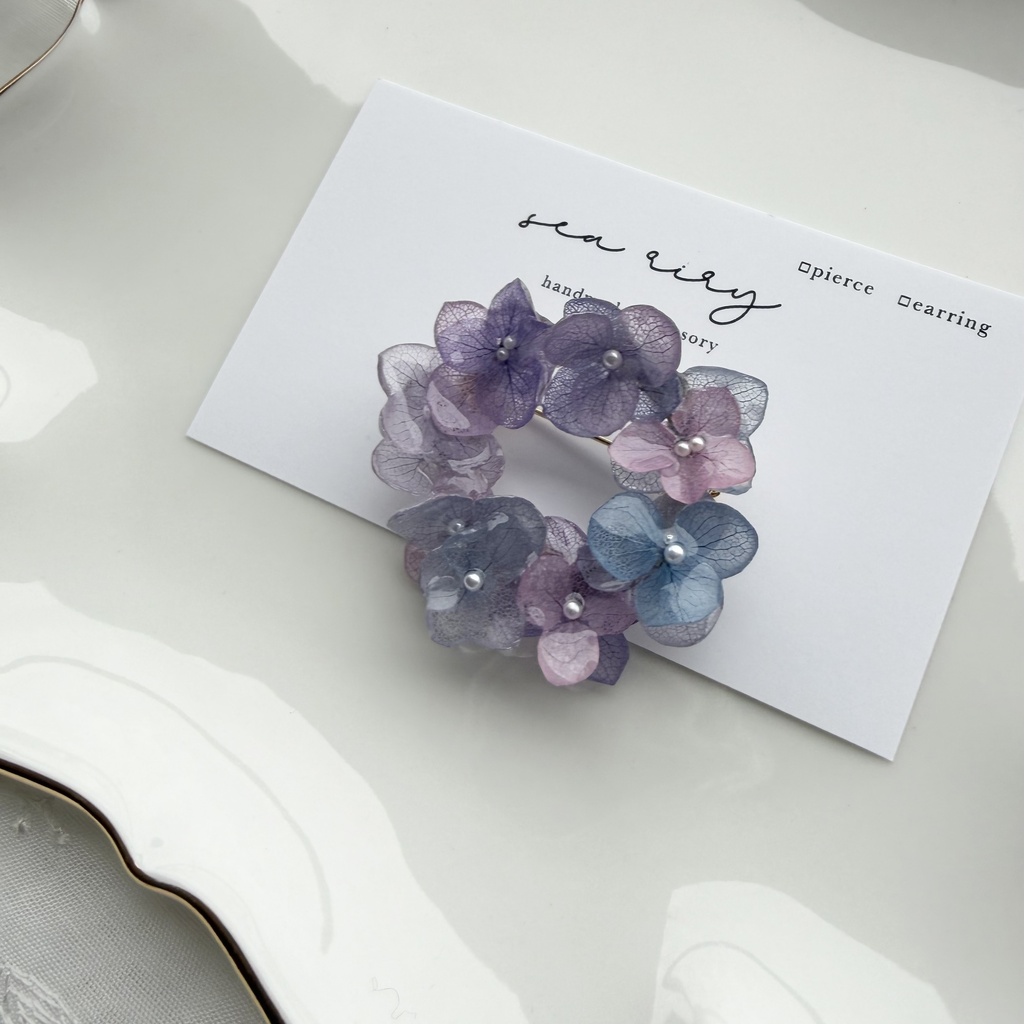 no.393  再販  マーメイドカラーの紫陽花ブローチ  本物のお花  紫陽花  帯留金具付き   帯留  着物  ブローチ