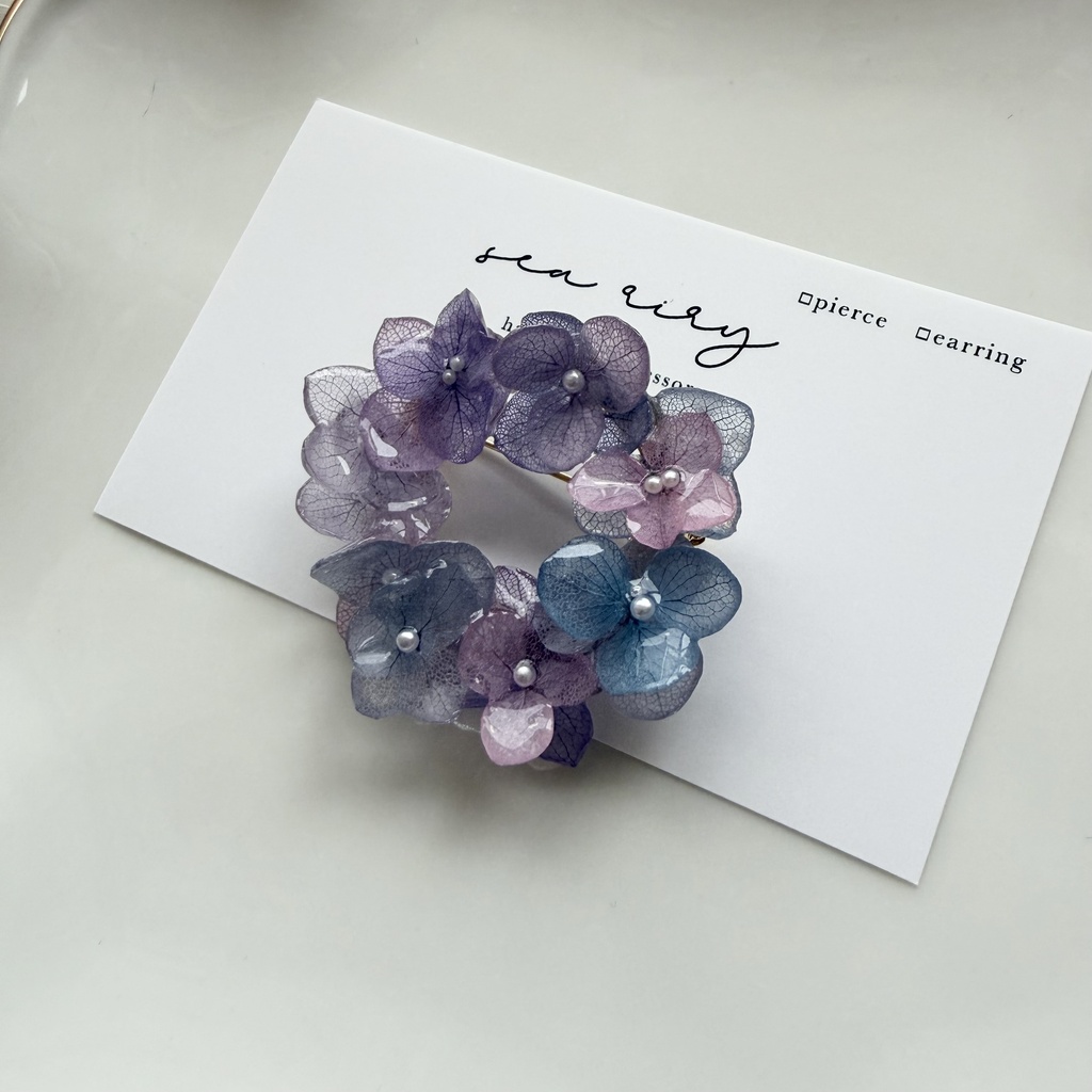 no.393 再販 マーメイドカラーの紫陽花ブローチ 本物のお花 紫陽花 帯留金具付き 帯留 着物 ブローチ