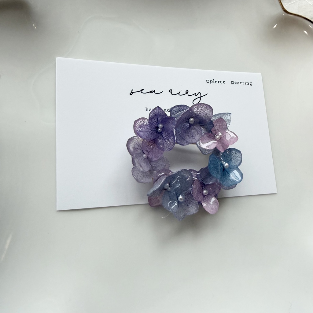 no.393 再販 マーメイドカラーの紫陽花ブローチ 本物のお花 紫陽花 帯留金具付き 帯留 着物 ブローチ