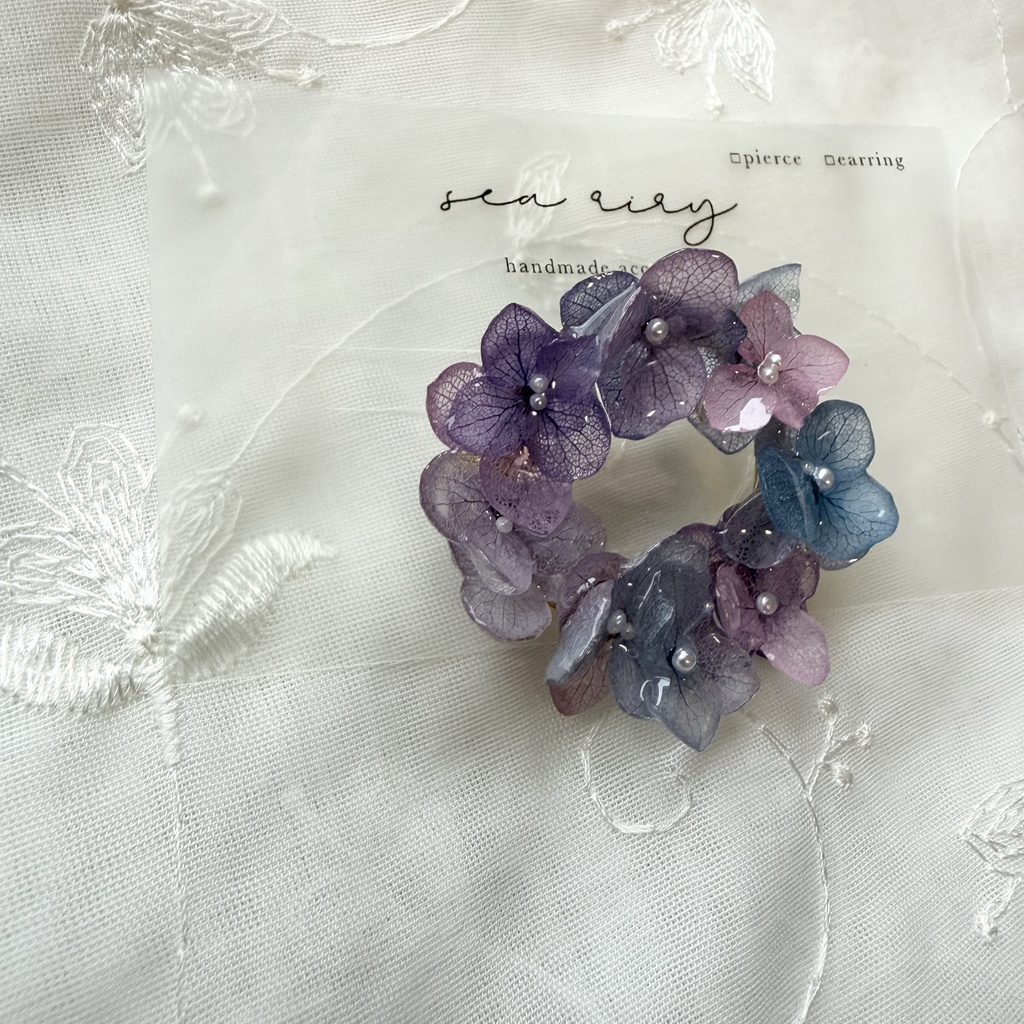 no.393 再販 マーメイドカラーの紫陽花ブローチ 本物のお花 紫陽花 帯留金具付き 帯留 着物 ブローチ