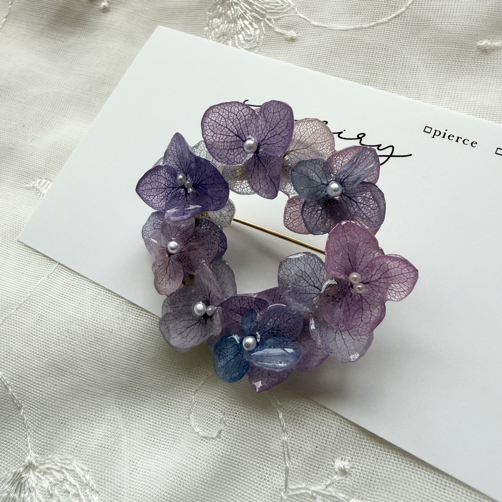 no.394 再販 マーメイドカラーの紫陽花ブローチ 本物のお花 紫陽花 帯留金具付き 帯留 着物 ブローチ