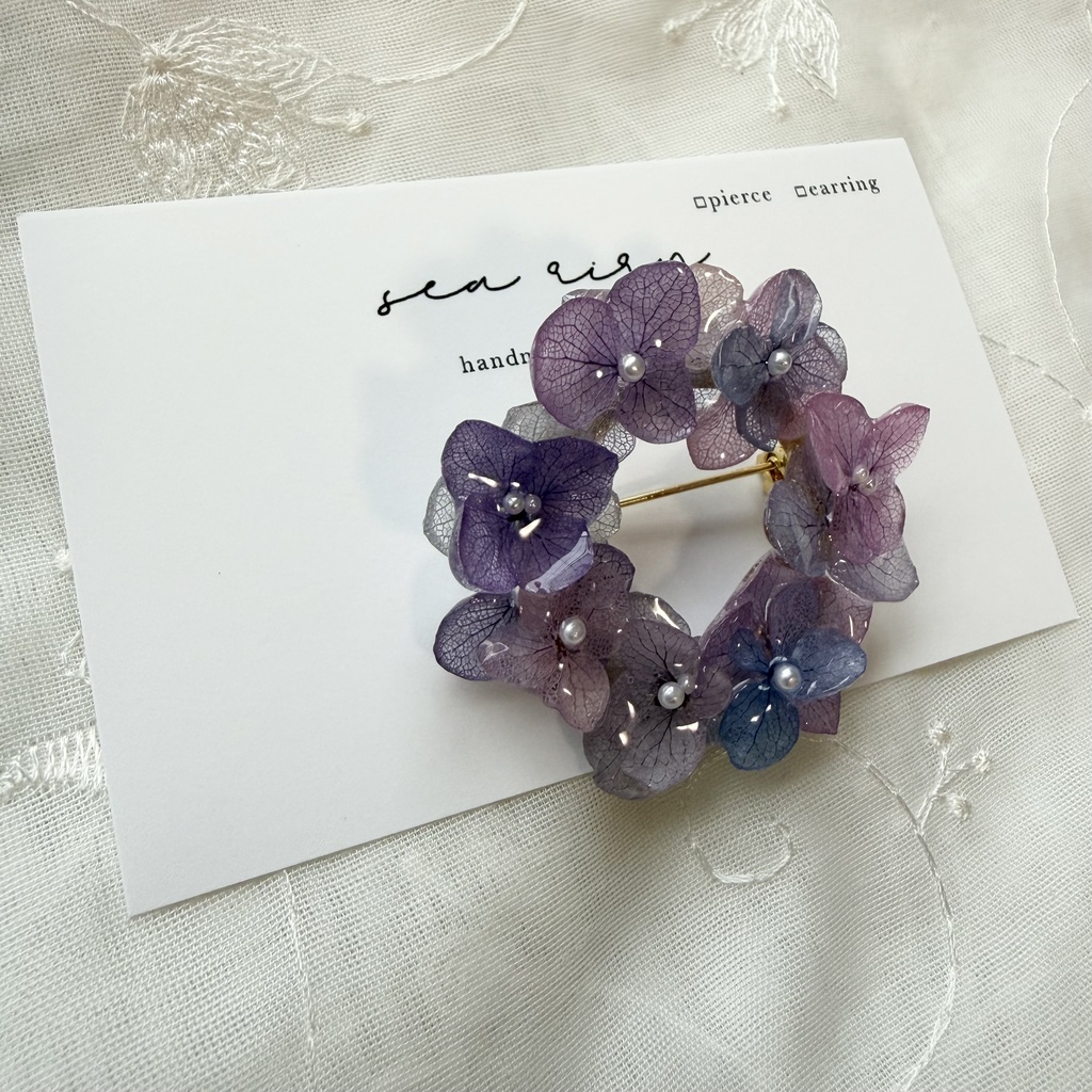 no.394 再販 マーメイドカラーの紫陽花ブローチ 本物のお花 紫陽花 帯留金具付き 帯留 着物 ブローチ