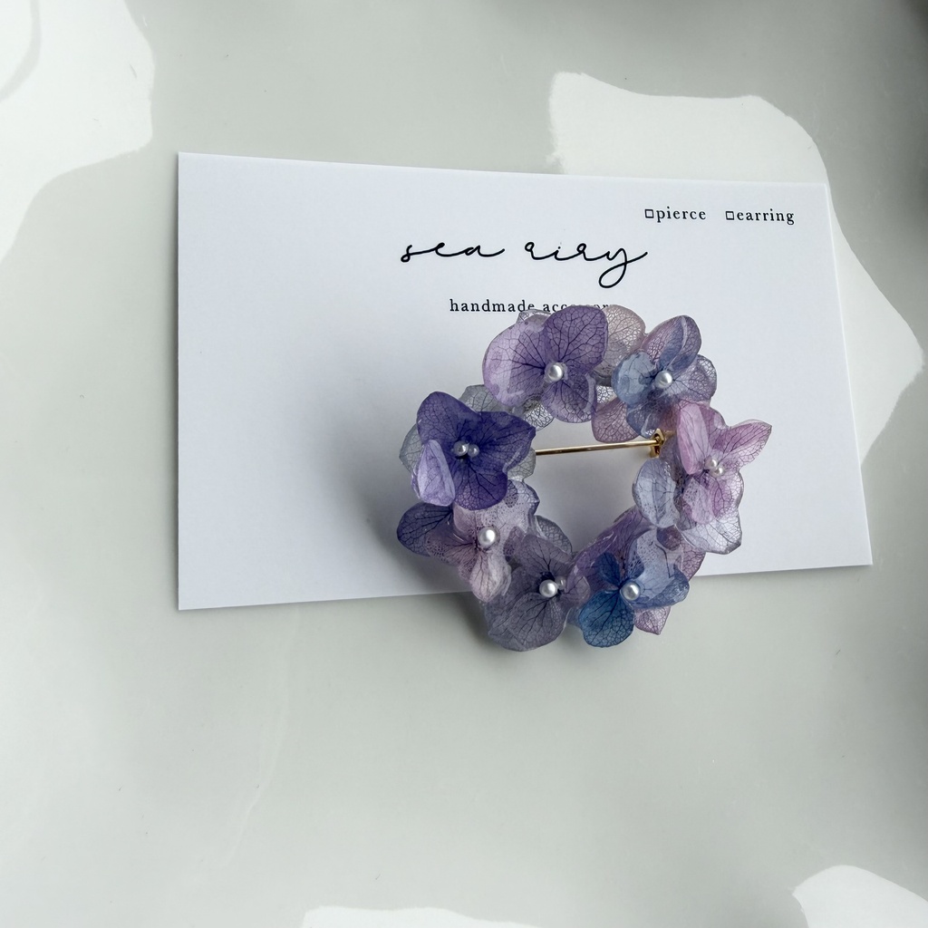 no.394 再販 マーメイドカラーの紫陽花ブローチ 本物のお花 紫陽花 帯留金具付き 帯留 着物 ブローチ