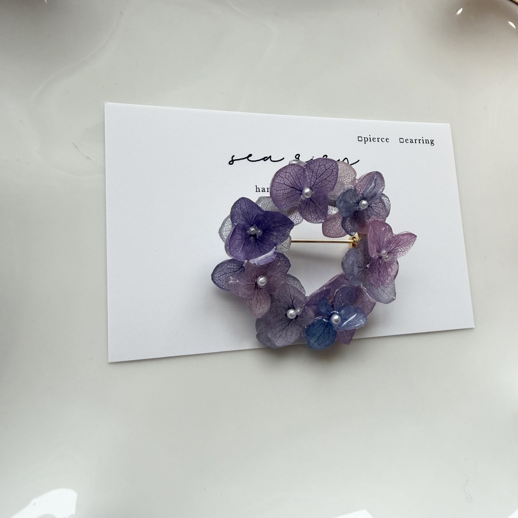 no.394 再販 マーメイドカラーの紫陽花ブローチ 本物のお花 紫陽花 帯留金具付き 帯留 着物 ブローチ