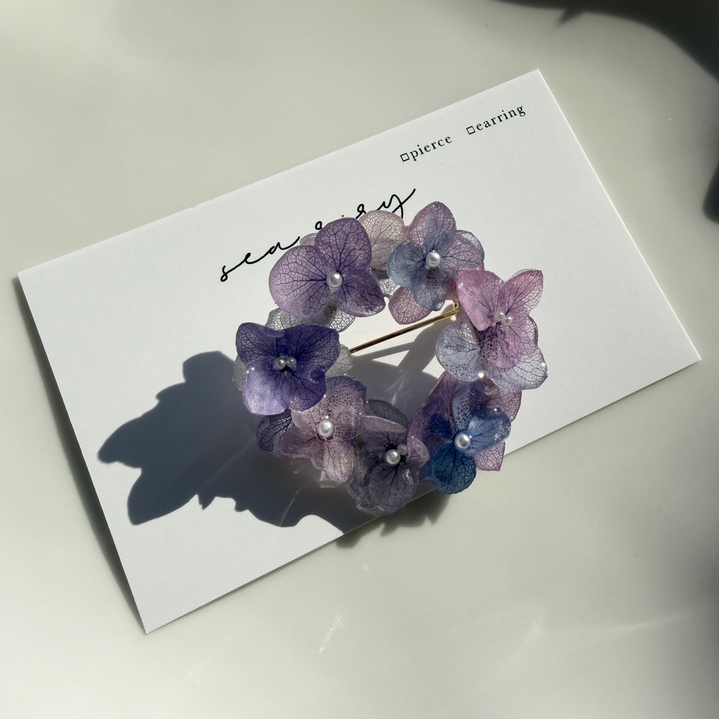 no.394 再販 マーメイドカラーの紫陽花ブローチ 本物のお花 紫陽花 帯留金具付き 帯留 着物 ブローチ