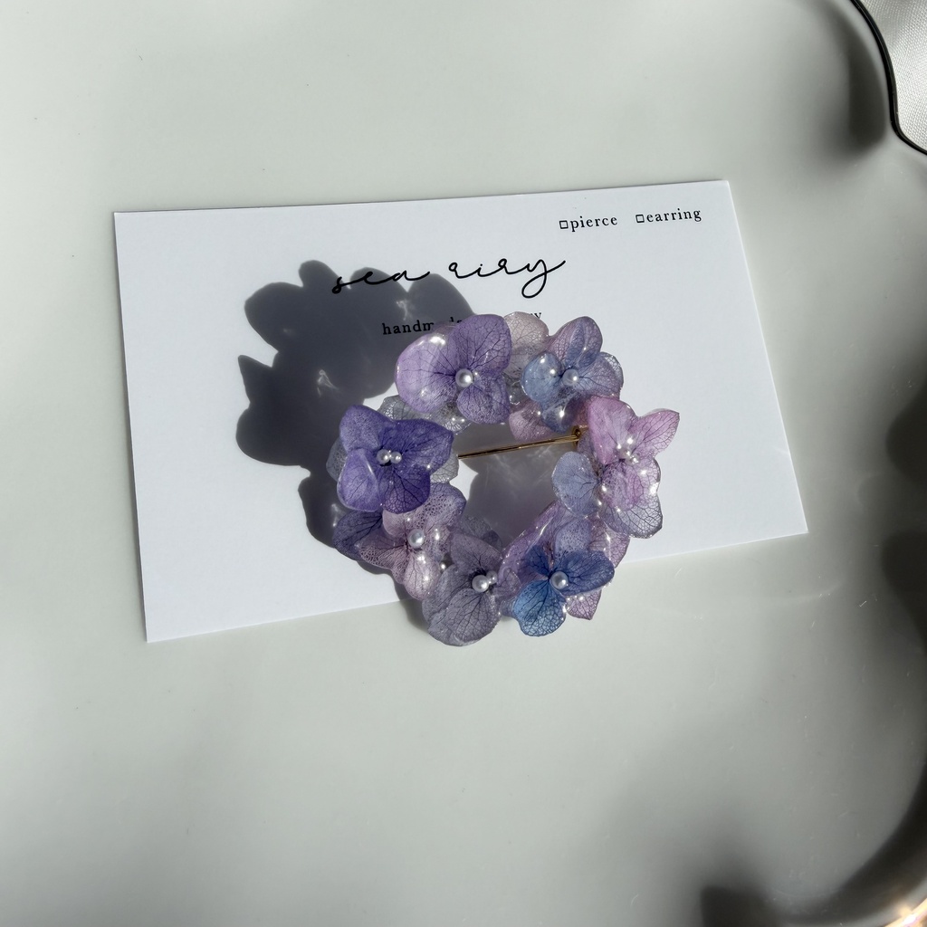 no.394 再販 マーメイドカラーの紫陽花ブローチ 本物のお花 紫陽花 帯留金具付き 帯留 着物 ブローチ