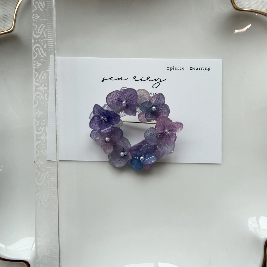 no.394 再販 マーメイドカラーの紫陽花ブローチ 本物のお花 紫陽花 帯留金具付き 帯留 着物 ブローチ