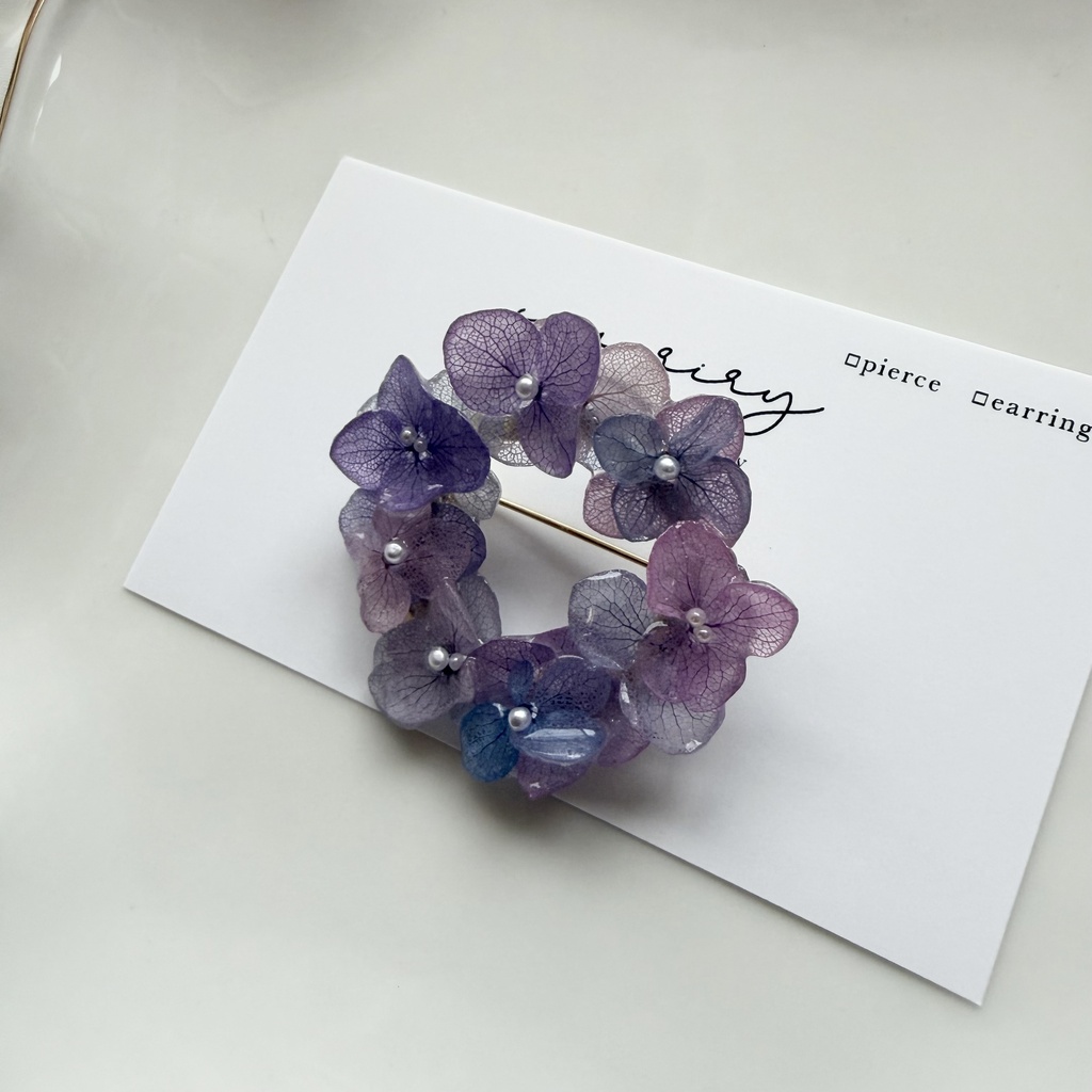 no.394 再販 マーメイドカラーの紫陽花ブローチ 本物のお花 紫陽花 帯留金具付き 帯留 着物 ブローチ