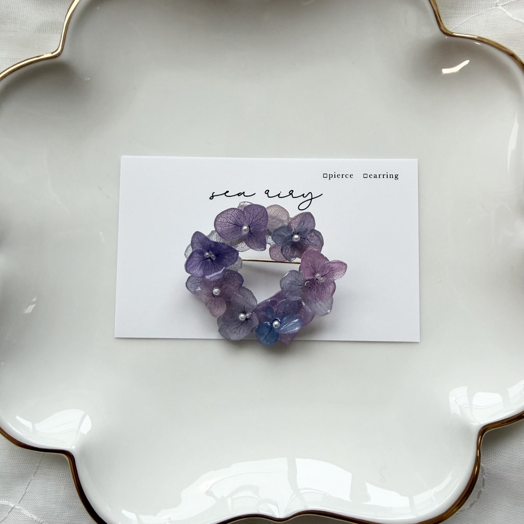 no.394 再販 マーメイドカラーの紫陽花ブローチ 本物のお花 紫陽花 帯留金具付き 帯留 着物 ブローチ