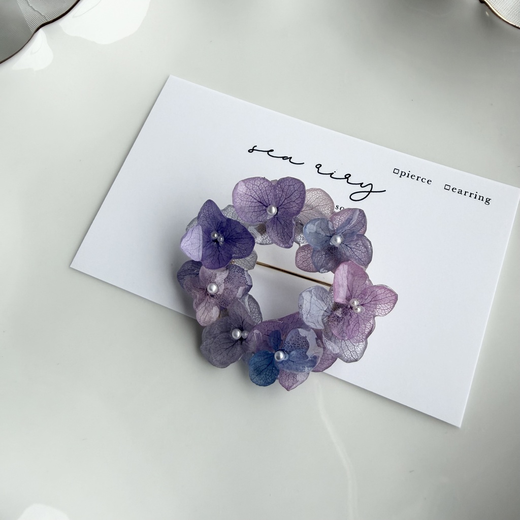 no.394 再販 マーメイドカラーの紫陽花ブローチ 本物のお花 紫陽花 帯留金具付き 帯留 着物 ブローチ