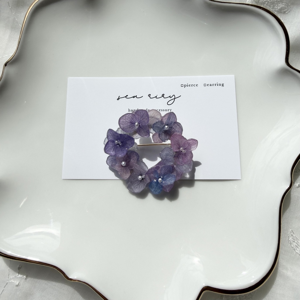 no.394 再販 マーメイドカラーの紫陽花ブローチ 本物のお花 紫陽花 帯留金具付き 帯留 着物 ブローチ
