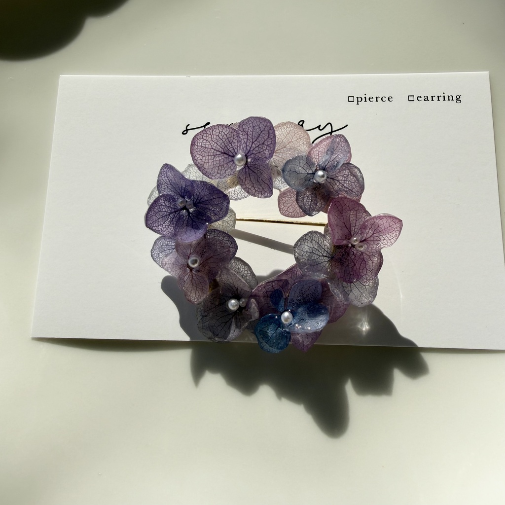 no.394 再販 マーメイドカラーの紫陽花ブローチ 本物のお花 紫陽花 帯留金具付き 帯留 着物 ブローチ