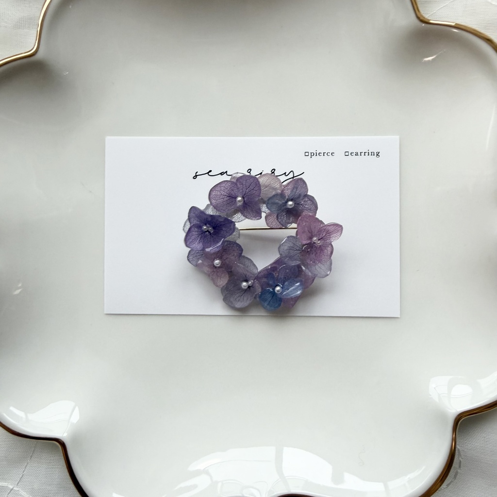 no.394 再販 マーメイドカラーの紫陽花ブローチ 本物のお花 紫陽花 帯留金具付き 帯留 着物 ブローチ