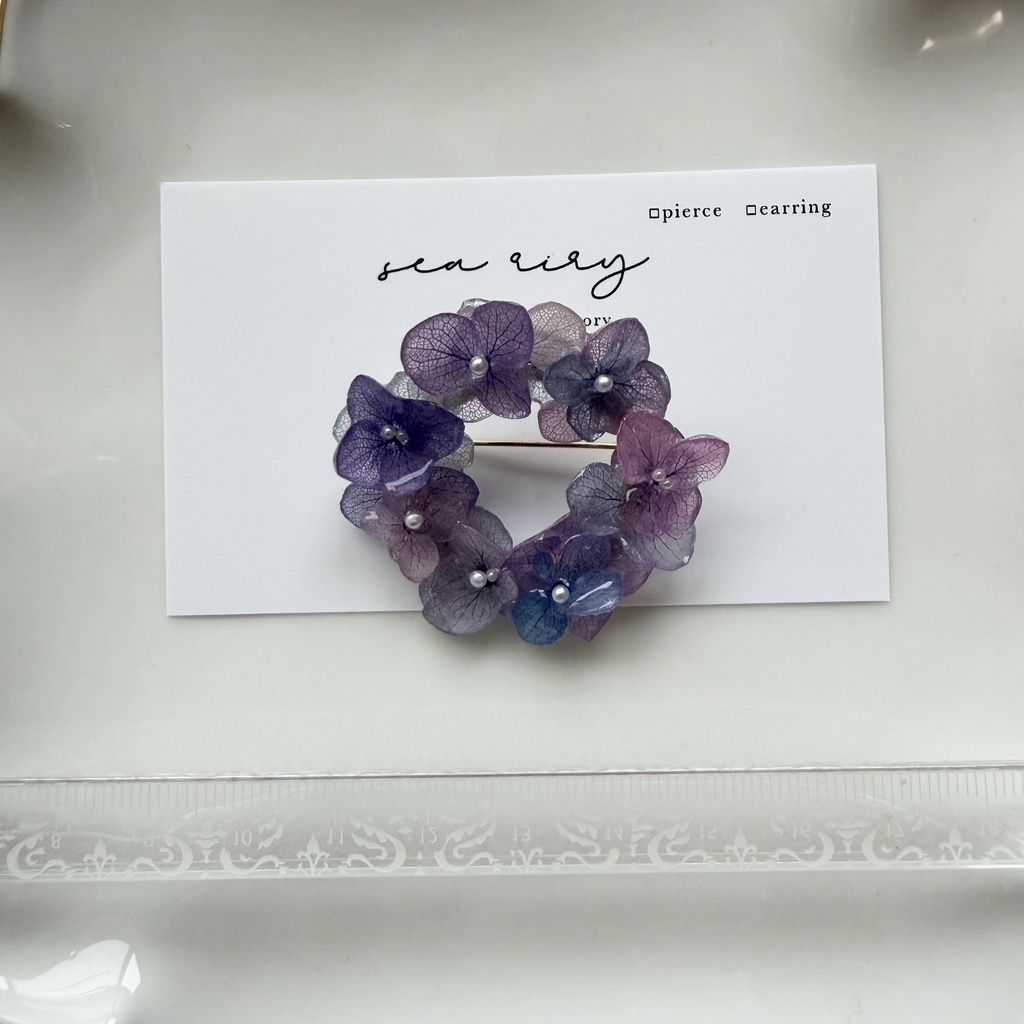 no.394 再販 マーメイドカラーの紫陽花ブローチ 本物のお花 紫陽花 帯留金具付き 帯留 着物 ブローチ