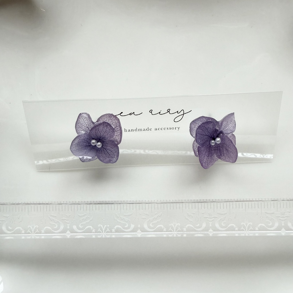 no.396 再販 紫陽花のピアス 本物のお花 アナベル 紫陽花 パープル サージカルステンレス ピアス