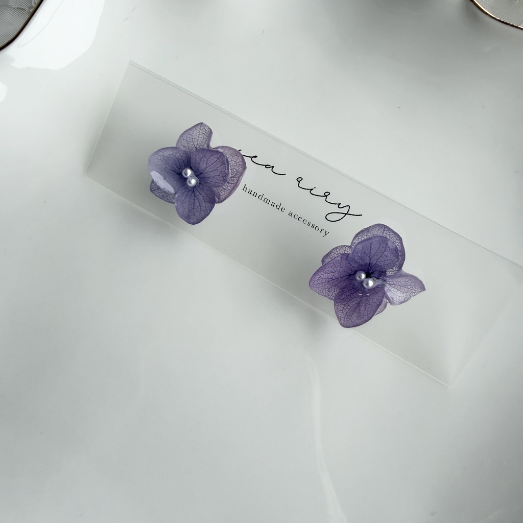 no.396 再販 紫陽花のピアス 本物のお花 アナベル 紫陽花 パープル サージカルステンレス ピアス