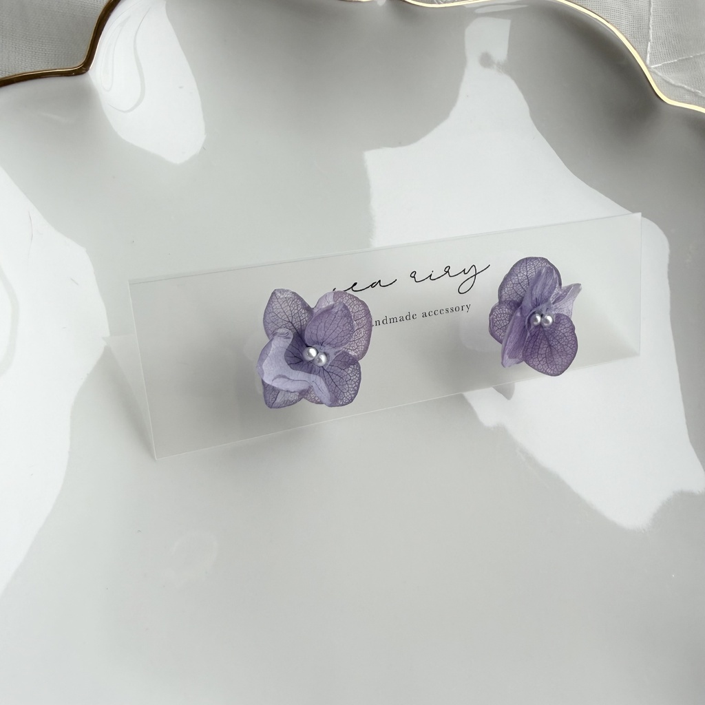 no.396 再販 紫陽花のピアス 本物のお花 アナベル 紫陽花 パープル サージカルステンレス ピアス