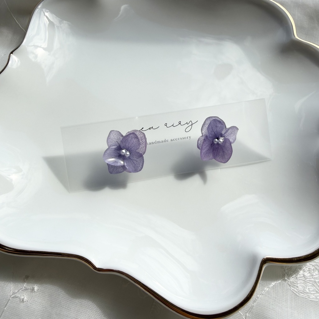 no.396 再販 紫陽花のピアス 本物のお花 アナベル 紫陽花 パープル サージカルステンレス ピアス