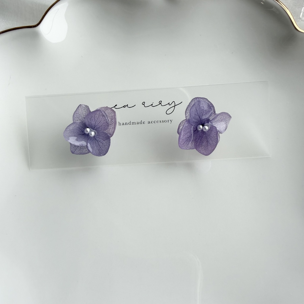 no.396 再販 紫陽花のピアス 本物のお花 アナベル 紫陽花 パープル サージカルステンレス ピアス