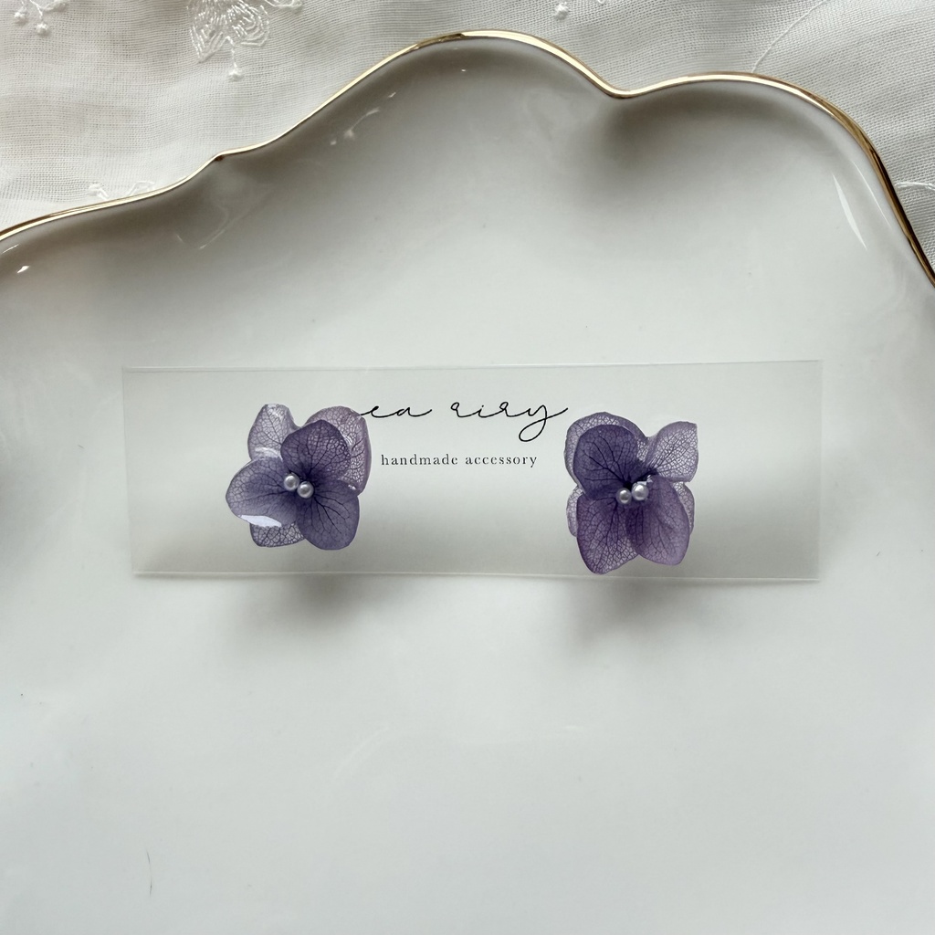 no.396 再販 紫陽花のピアス 本物のお花 アナベル 紫陽花 パープル サージカルステンレス ピアス