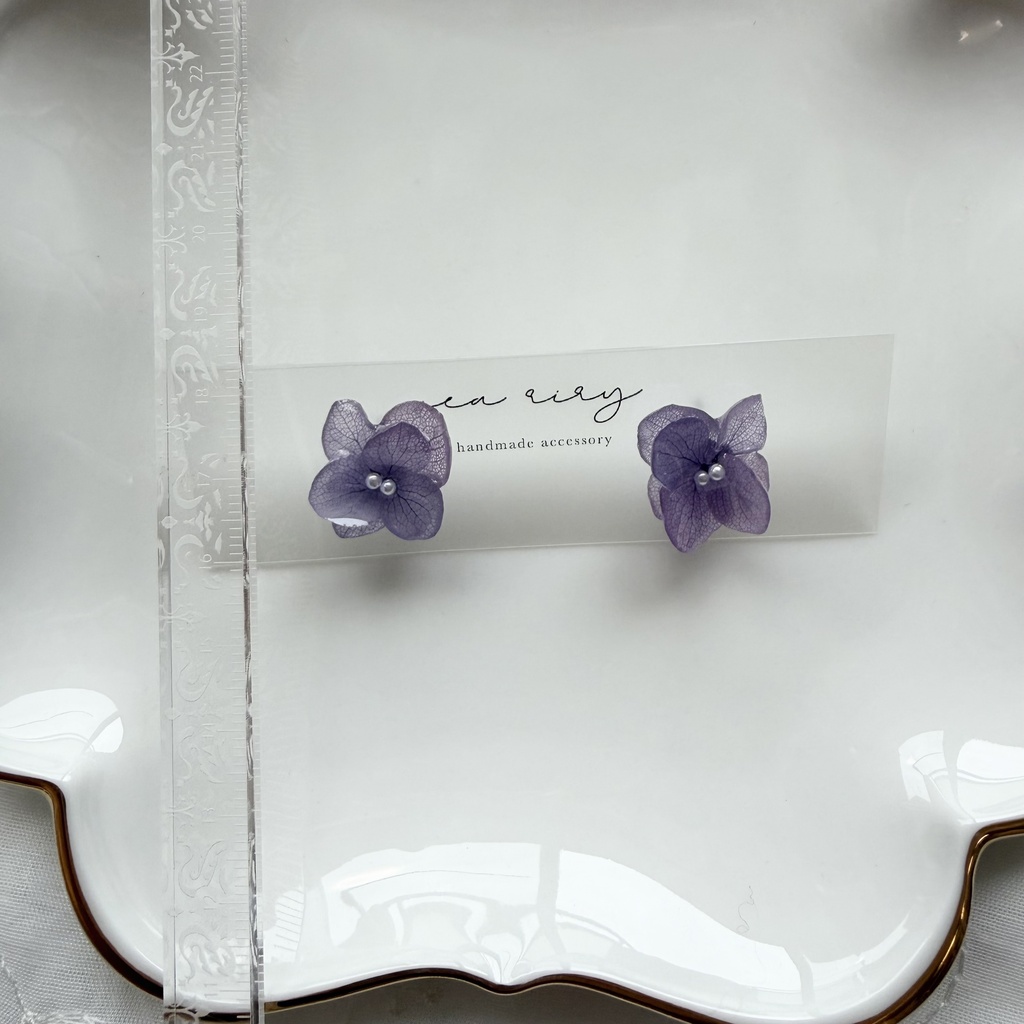 no.396 再販 紫陽花のピアス 本物のお花 アナベル 紫陽花 パープル サージカルステンレス ピアス