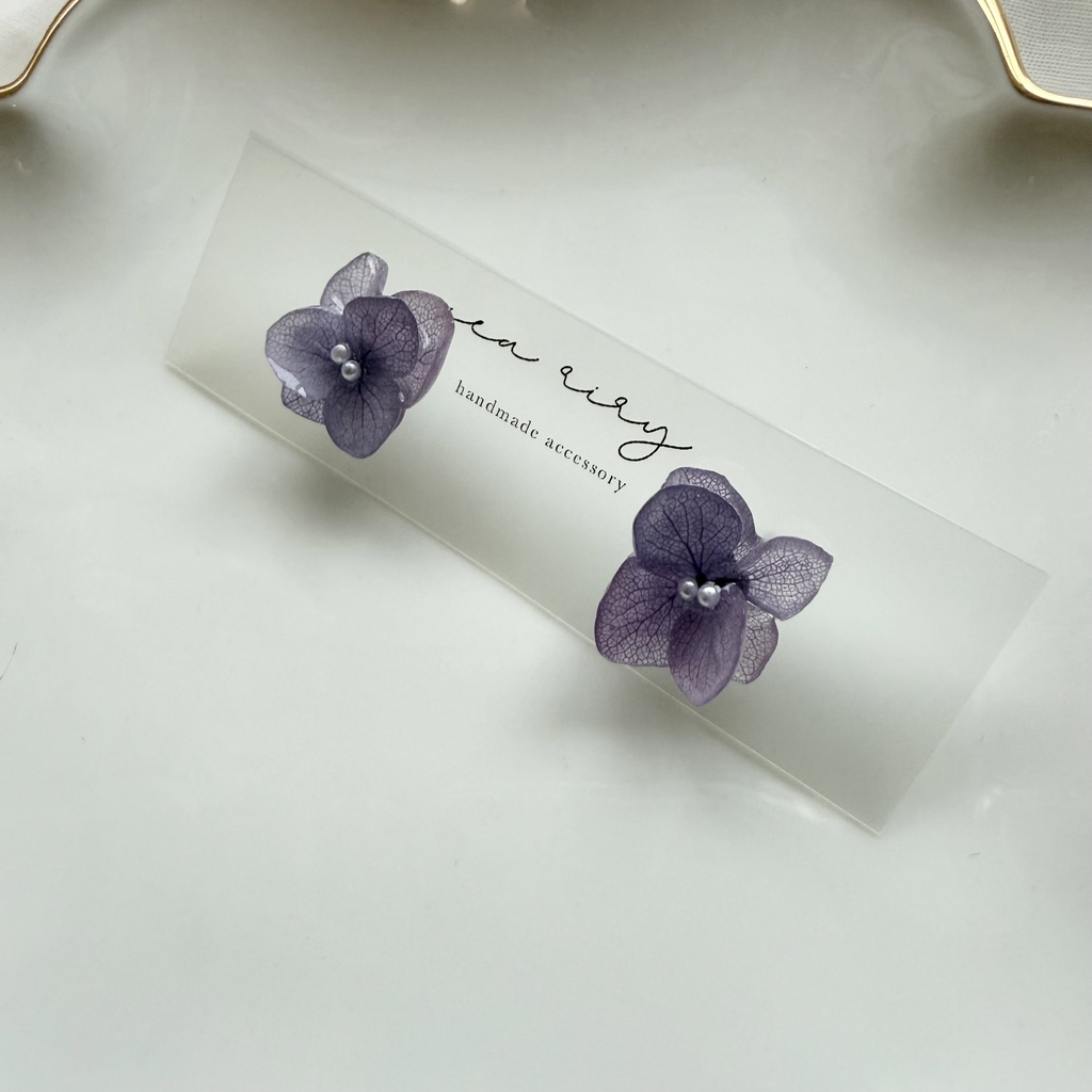 no.396 再販 紫陽花のピアス 本物のお花 アナベル 紫陽花 パープル サージカルステンレス ピアス