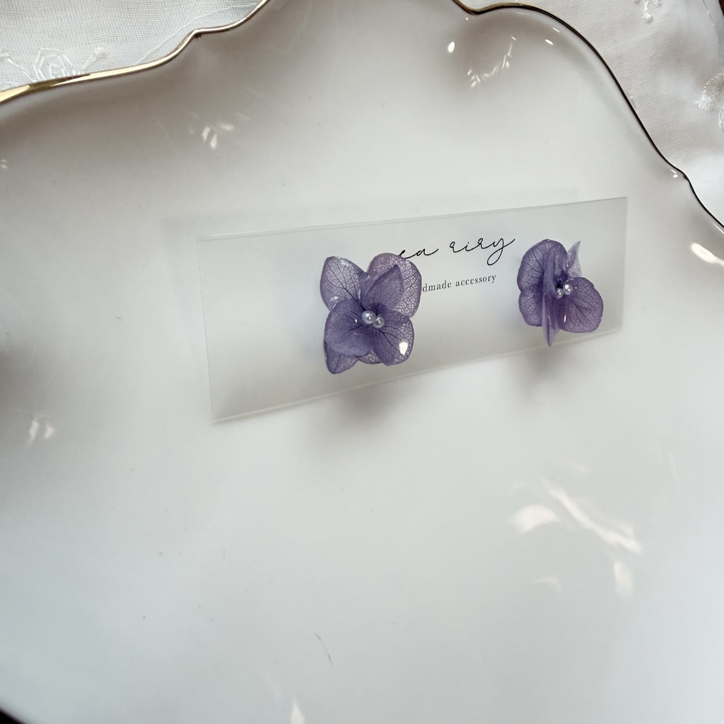 no.396 再販 紫陽花のピアス 本物のお花 アナベル 紫陽花 パープル サージカルステンレス ピアス