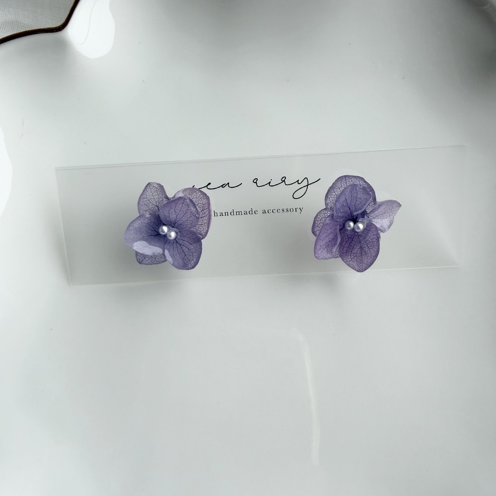 no.396 再販 紫陽花のピアス 本物のお花 アナベル 紫陽花 パープル サージカルステンレス ピアス