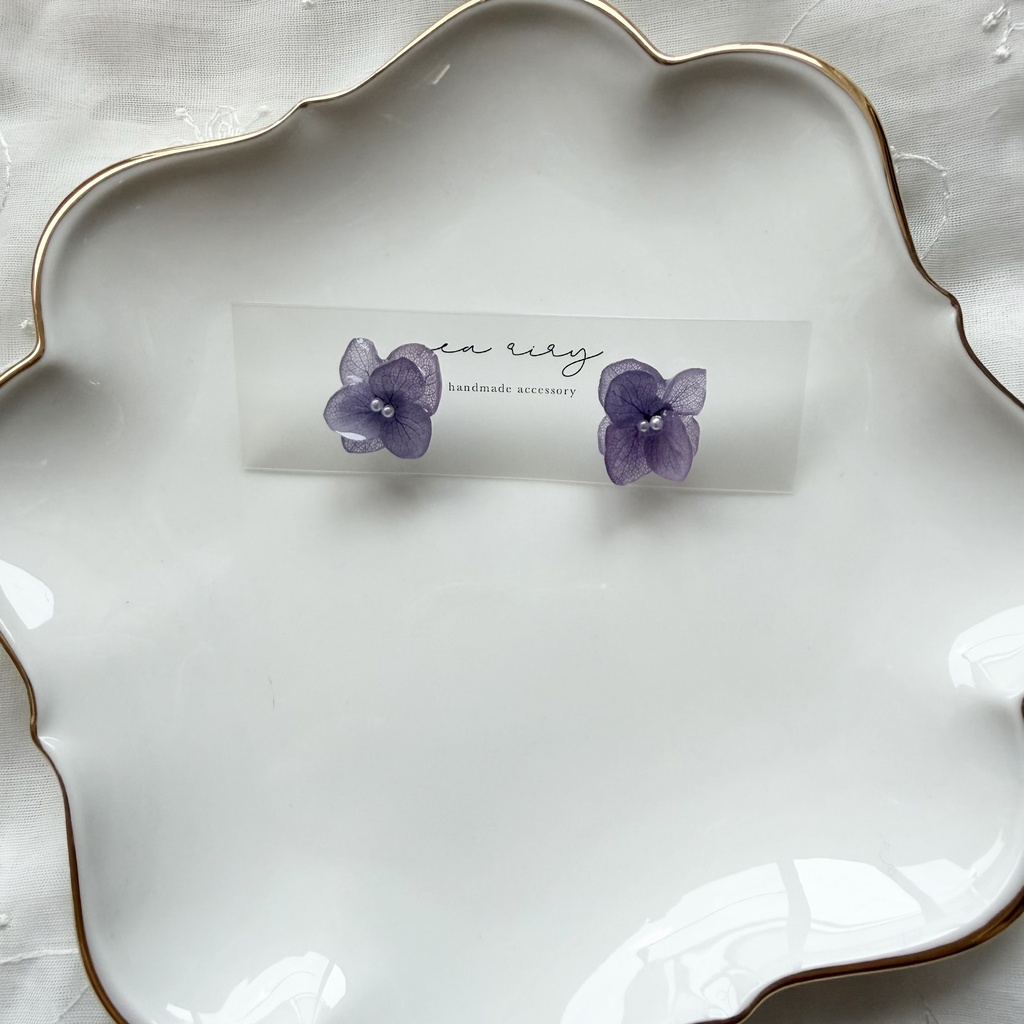 no.396 再販 紫陽花のピアス 本物のお花 アナベル 紫陽花 パープル サージカルステンレス ピアス