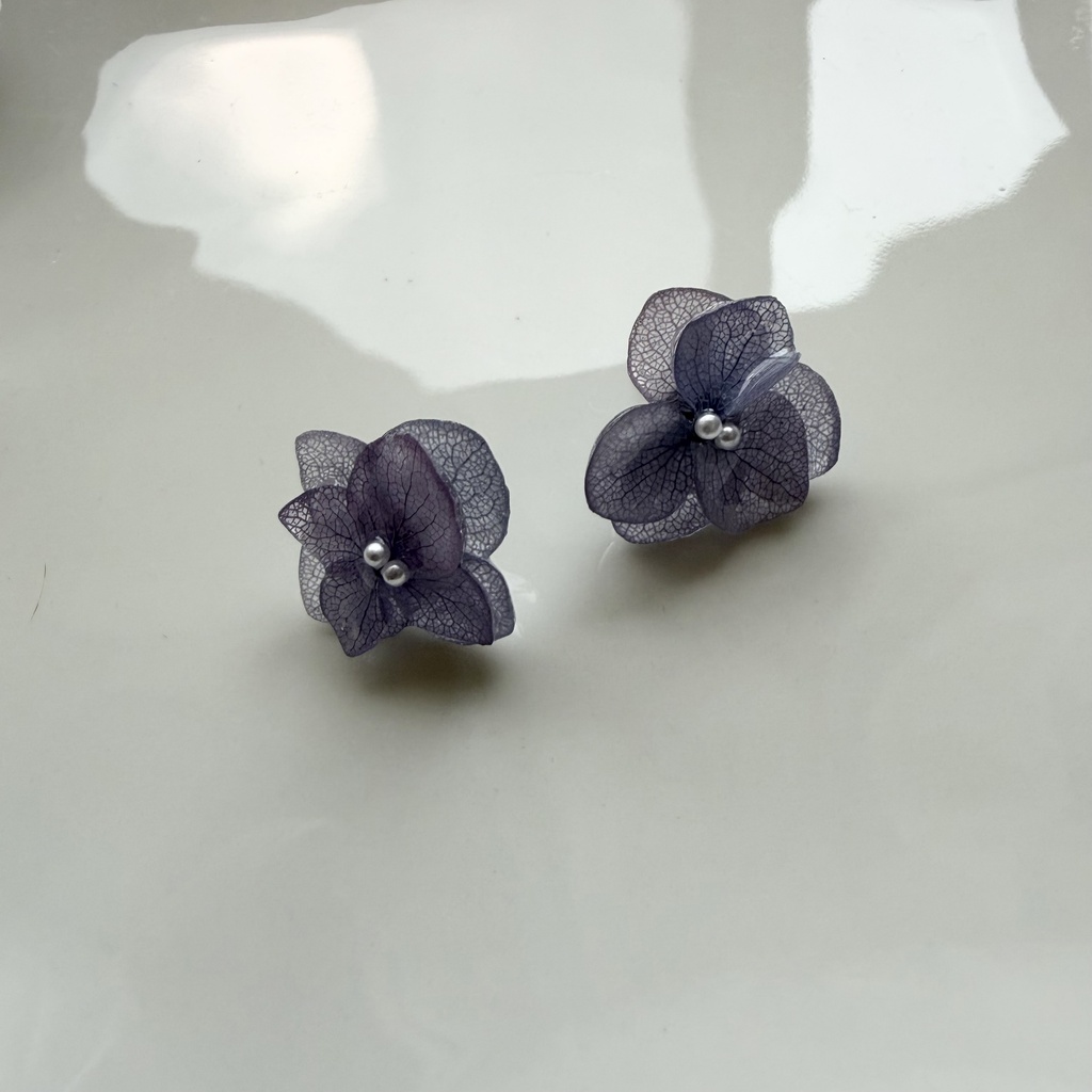 no.397 再販 紫陽花のピアス 本物のお花 アナベル 紫陽花 パープル サージカルステンレス ピアス