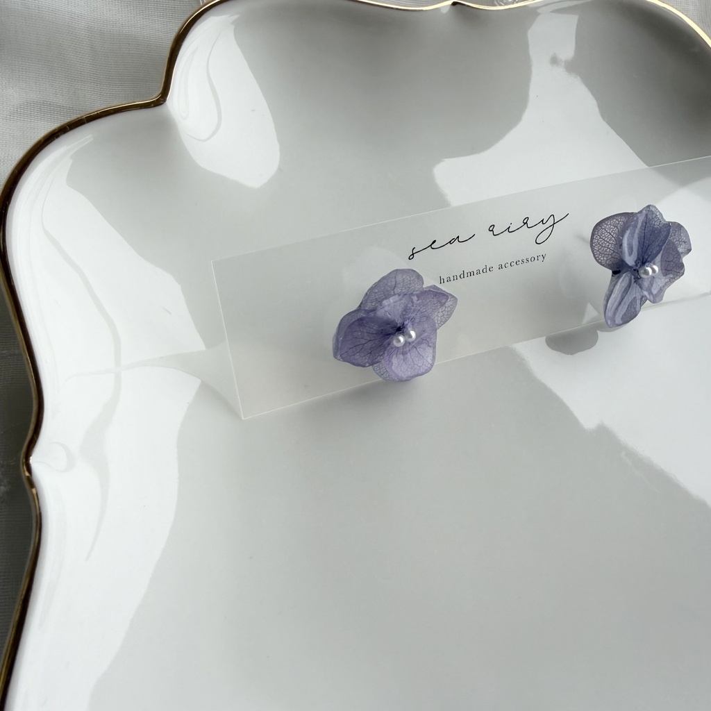 no.397 再販 紫陽花のピアス 本物のお花 アナベル 紫陽花 パープル サージカルステンレス ピアス